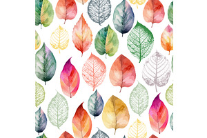 Autumn Leaves Watercolor Seamless