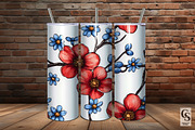 Red Blue Cute Cherry Blossoms Papers, a Pattern Graphic by Creative Store (Thumbnail 5 of 5)