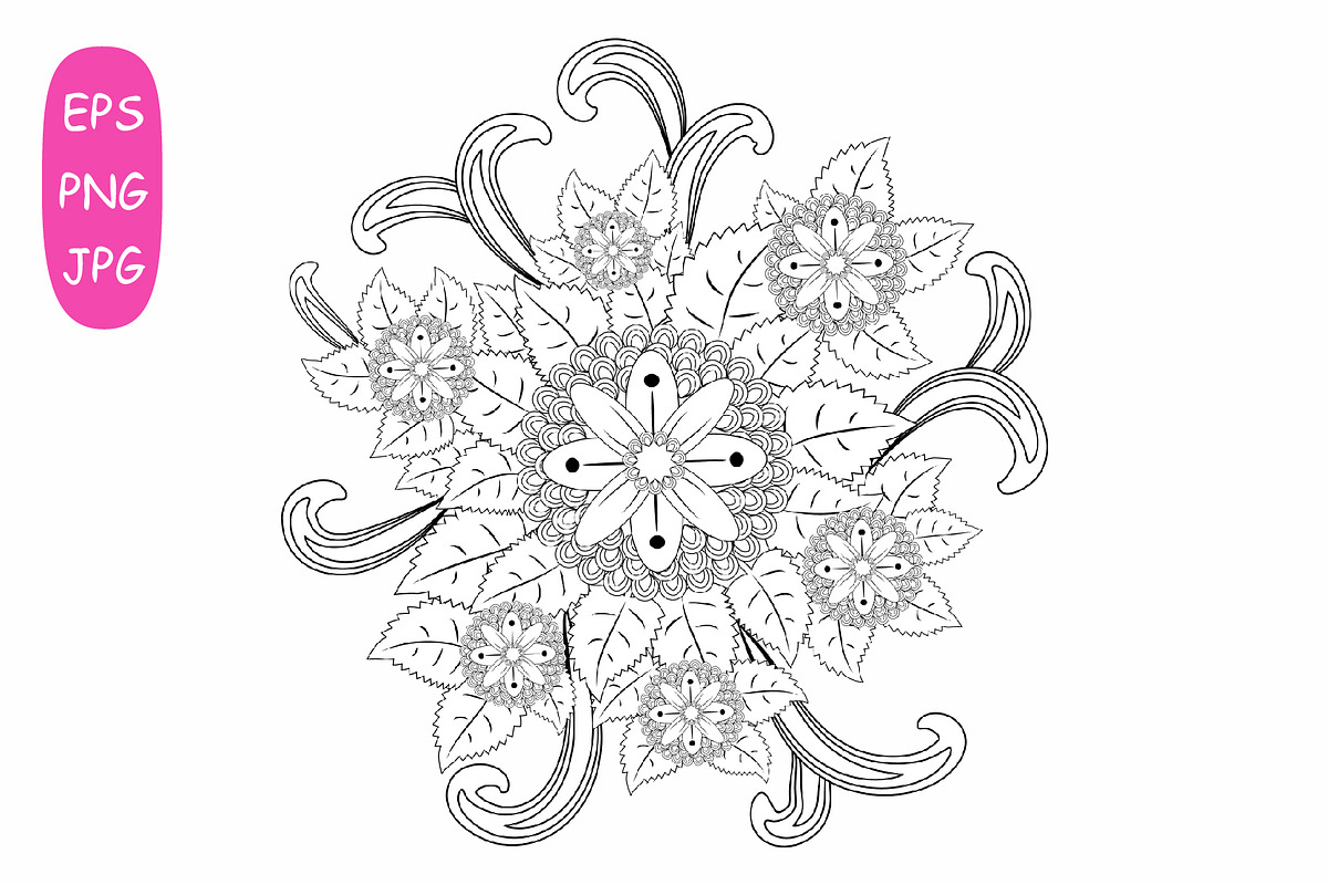 Flower Mandala: 5 Coloring Pages, a Poster Template by Michiru13 (Photo 4 of 6)