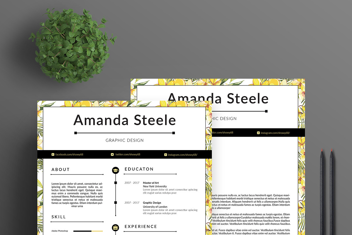 Yellow Floral Resume Template / N, a Resume Template by Showy68 Template (Photo 2 of 5)
