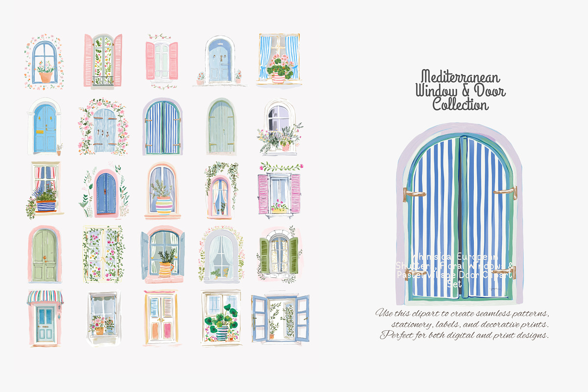 Mediterranean window and door clipar, a Decorative Illustration by Patishop Art (Photo 7 of 10)
