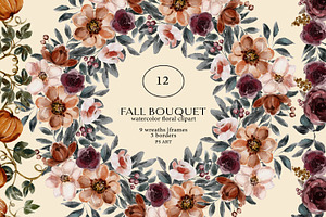 Watercolor Fall Flowers Clipart Set