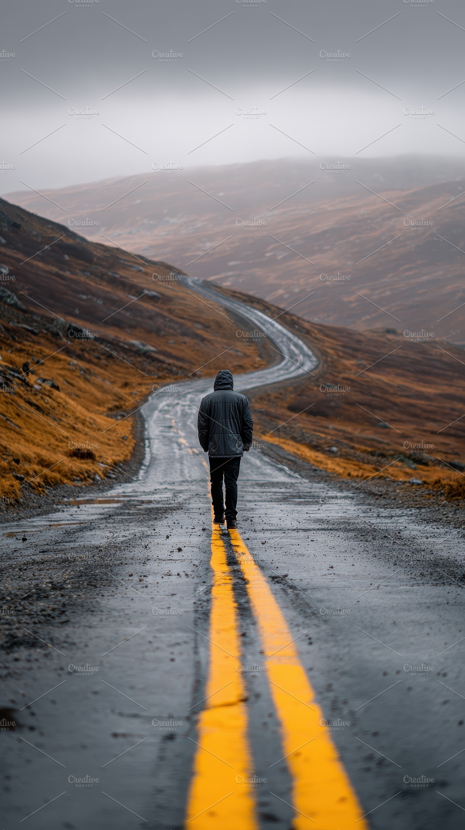 Solitary Figure Walking on Winding M, a Photo by Pixeness Studio