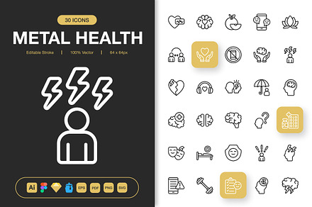 Mental Health Icons, an Outline Icon by Spacepixel Creative