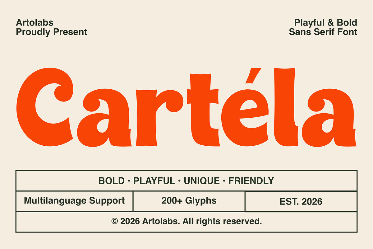 Cartela | A Playful & Bold Sans Font, a Sans Serif Font by Artolabs (Photo 1 of 14)