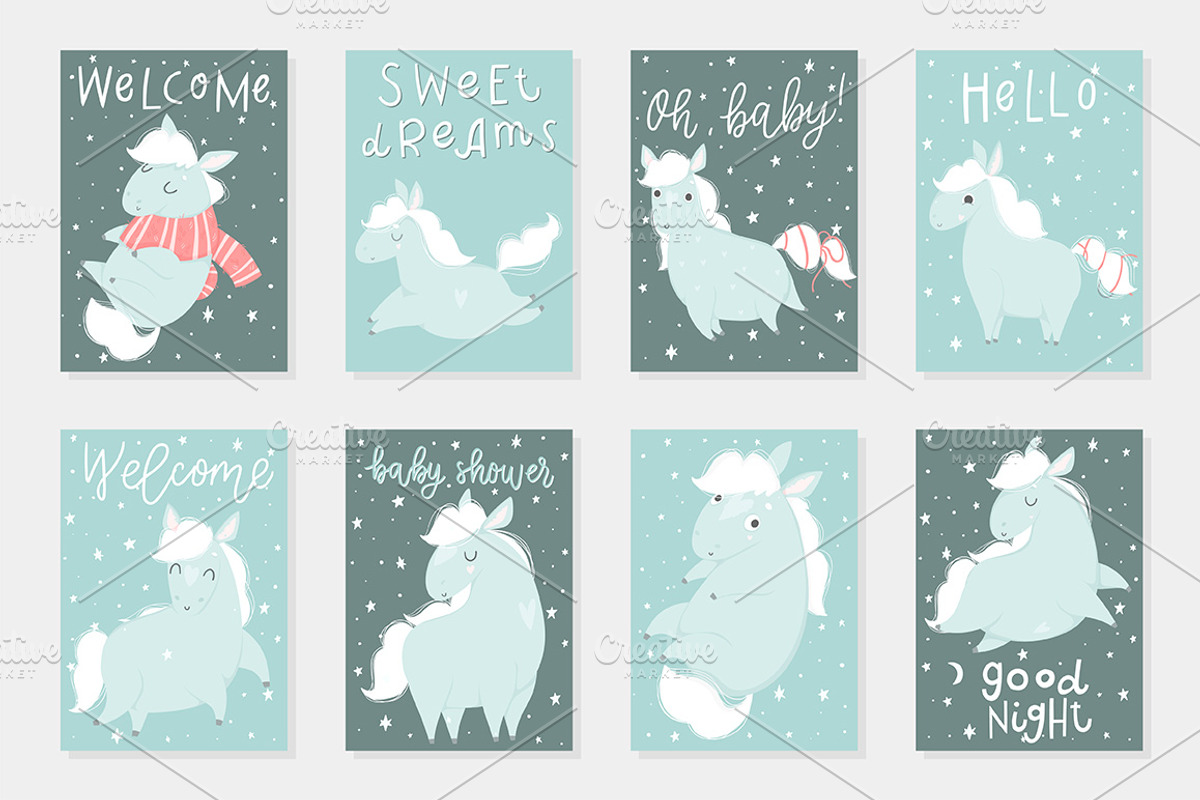 Cute horse - kids set, an Animal Illustration by Artnis (Photo 3 of 5)