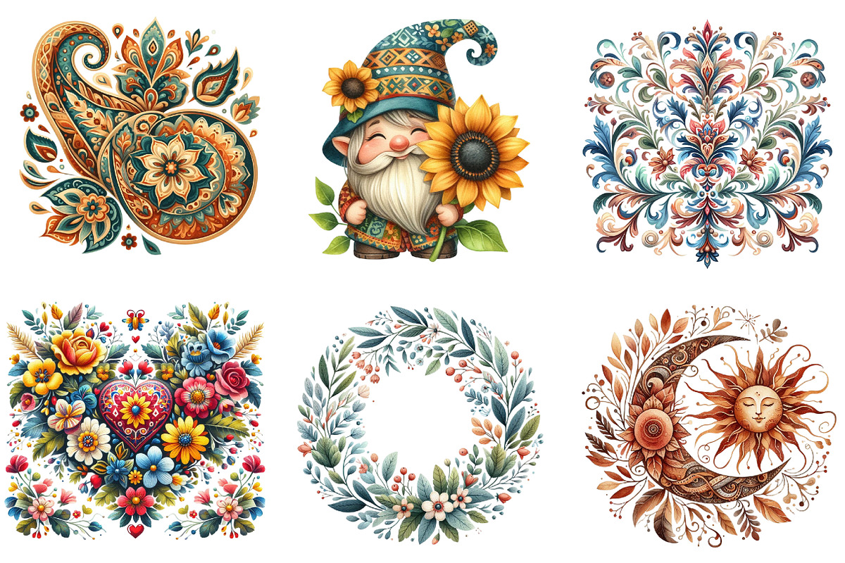 Folk Motifs Compositions Summer PNG, an Illustration by DreamArtGraphic (Photo 4 of 4)
