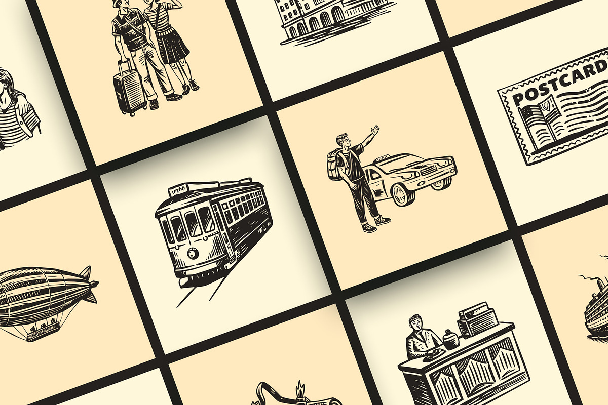 Vintage Travel Illustration Set, a Transportation Illustration by Prosymbols (Photo 6 of 10)