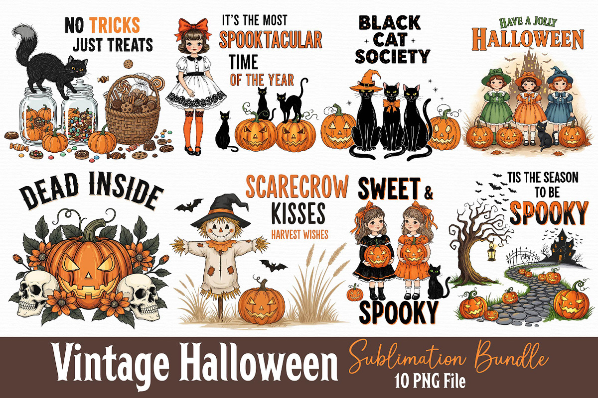 Vintage Halloween Sublimation Bundle, an Illustration by Dream Creation (Photo 1 of 5)