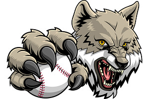 Wolf Mascot Holding Baseball Ball, an Illustration by HitToon