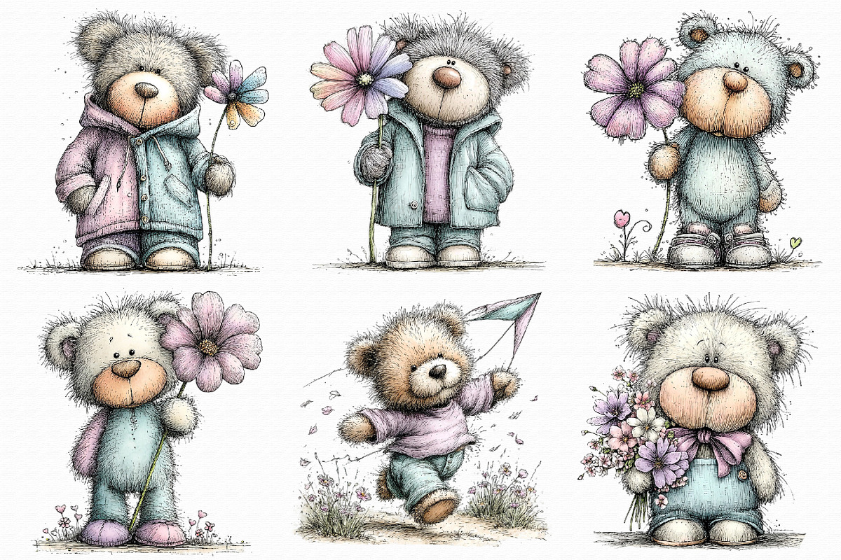 Whimsical Spring Teddy Bear Clipart, an Illustration by Libby Wishes (Photo 7 of 8)