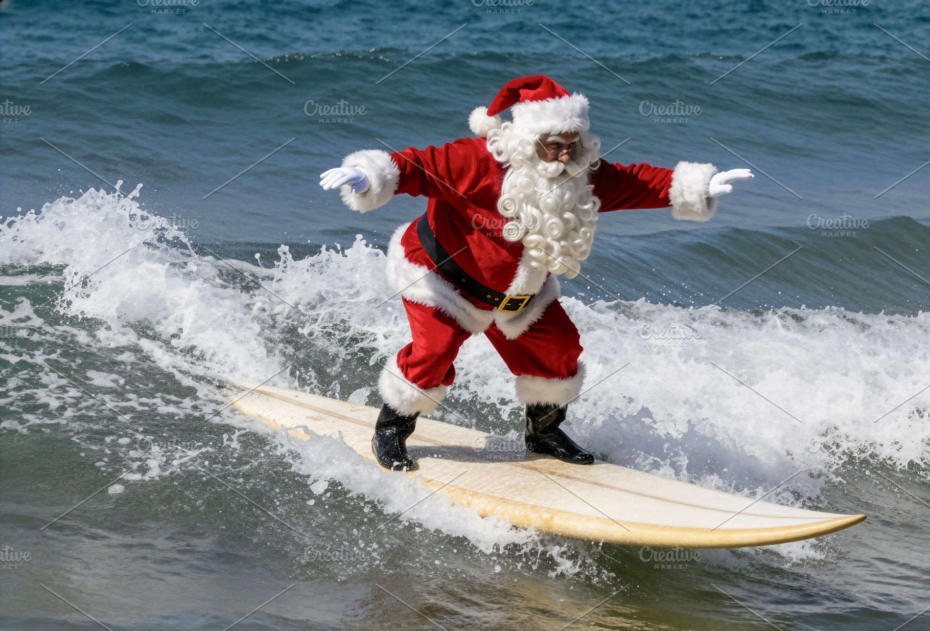 Santa Claus Surfing Ocean Wave, a Photo by rarrarorro