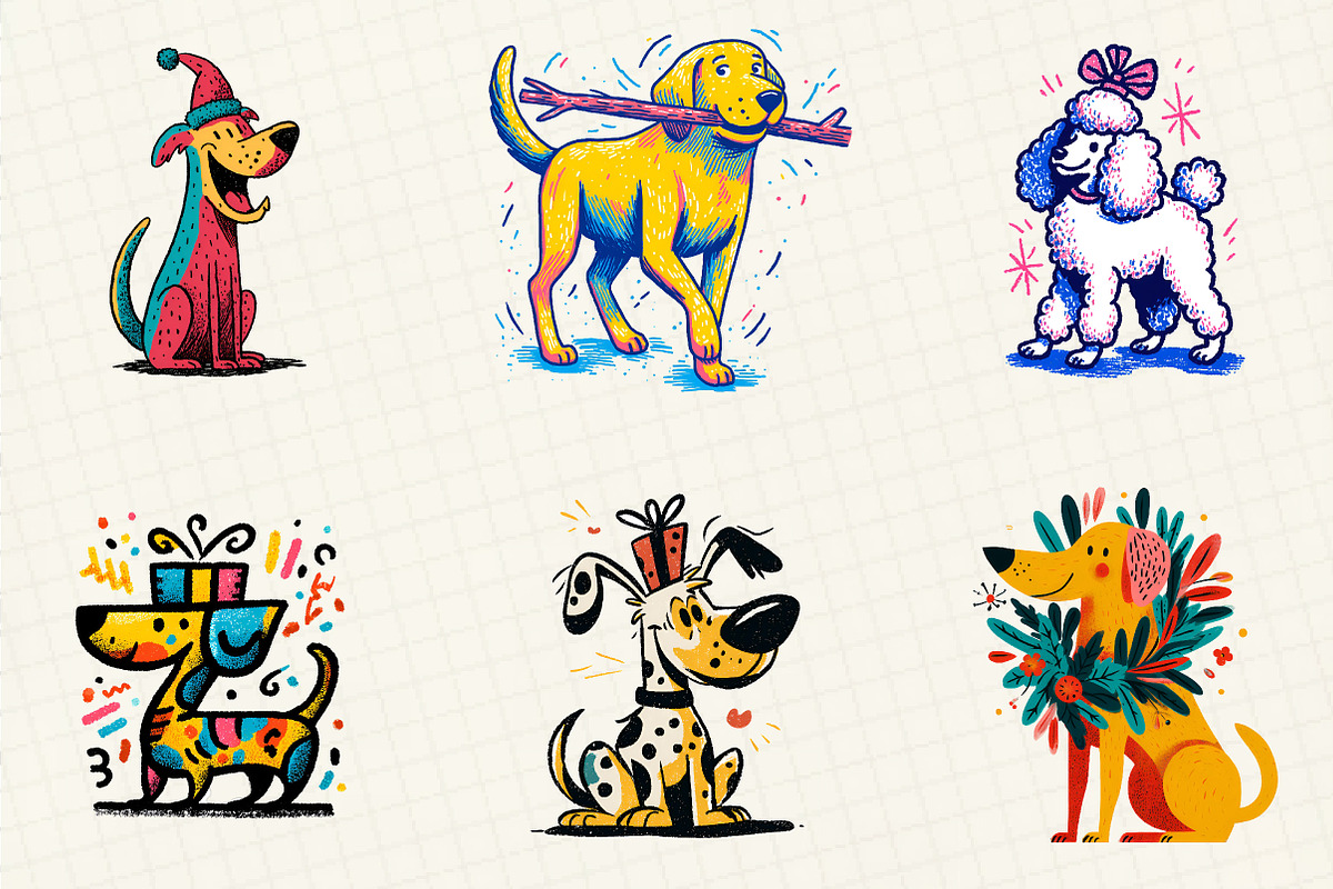 Retro Christmas Dog Clipart, an Illustration by DreamCafeArt (Photo 3 of 6)