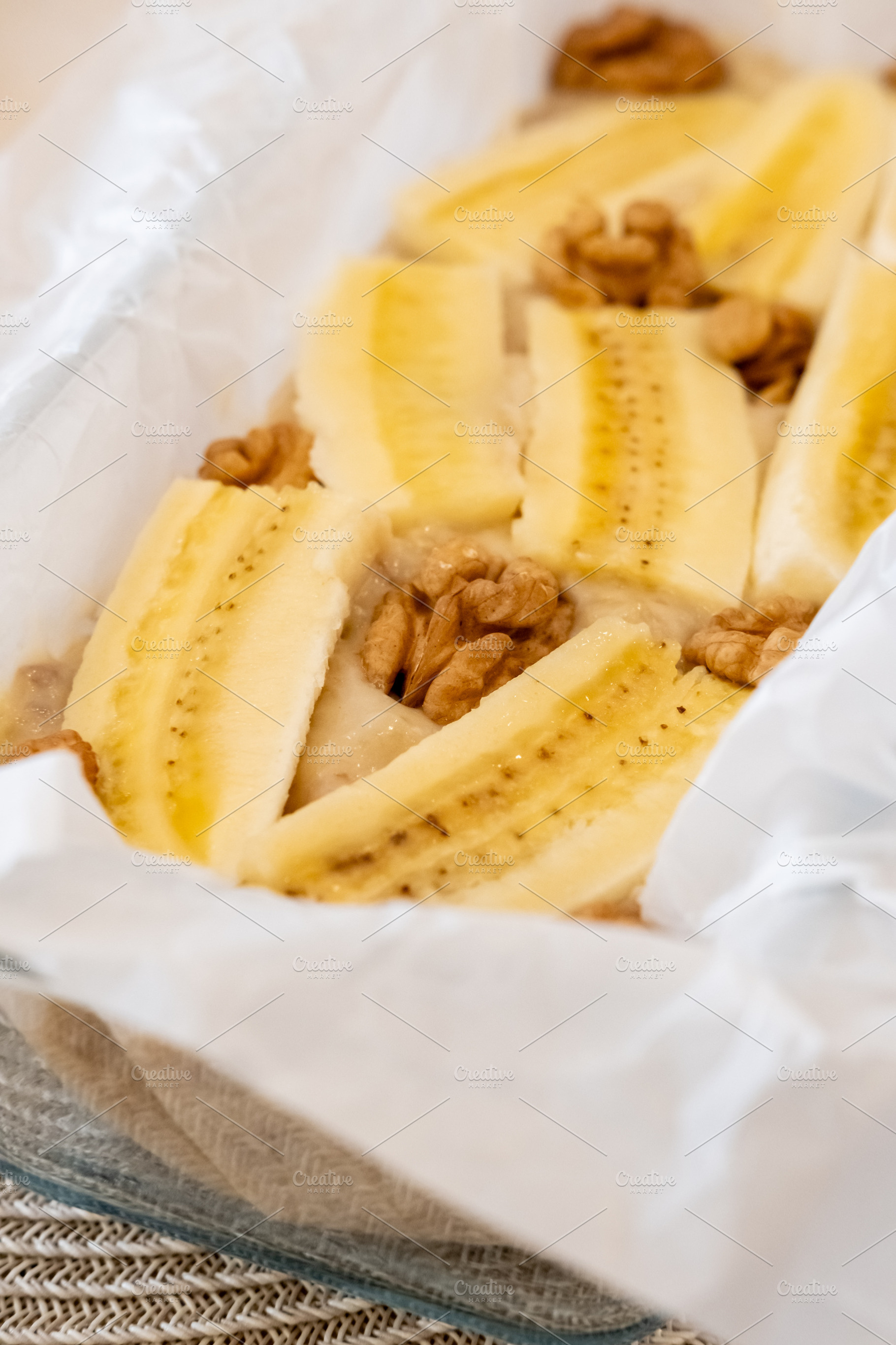 Banana bread fruit pastry dough walnut baking dish, a Food & Drink Photo by Photo Drive Studio
