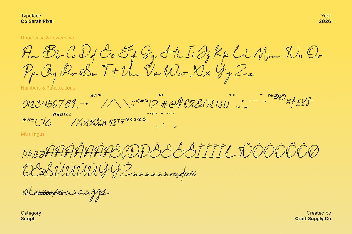 CS Sarah Pixel, a Script Font by Craft Supply Co. (Photo 8 of 8)
