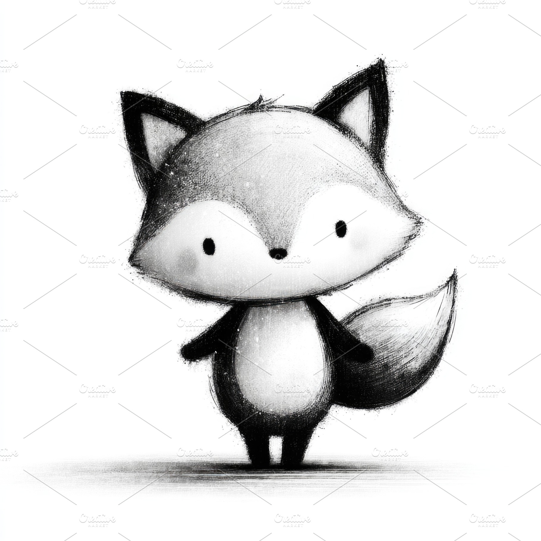 Cute black and white fox doodle illustration set in hand drawn c, an Animal Photo by José Manuel Gelpi