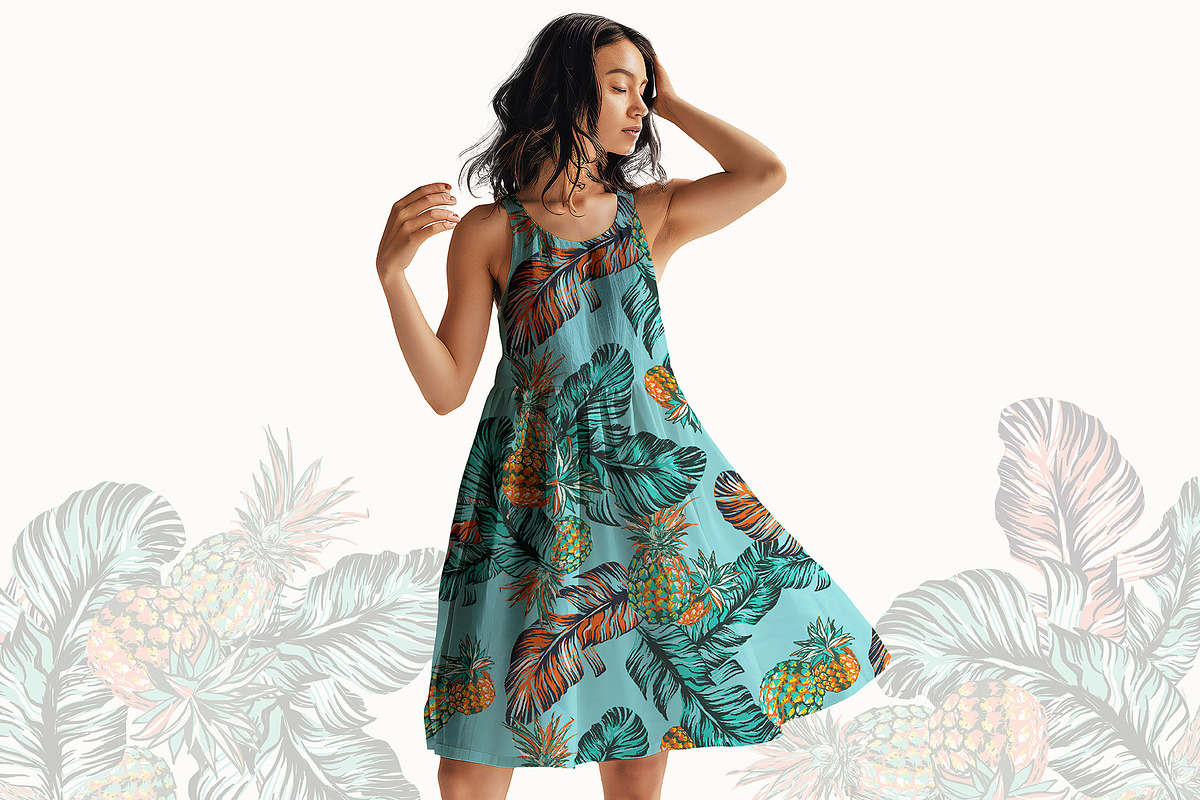 Tropical Leaf and Pineapple Pattern, a Pattern Graphic by StudioGlouna (Photo 4 of 5)