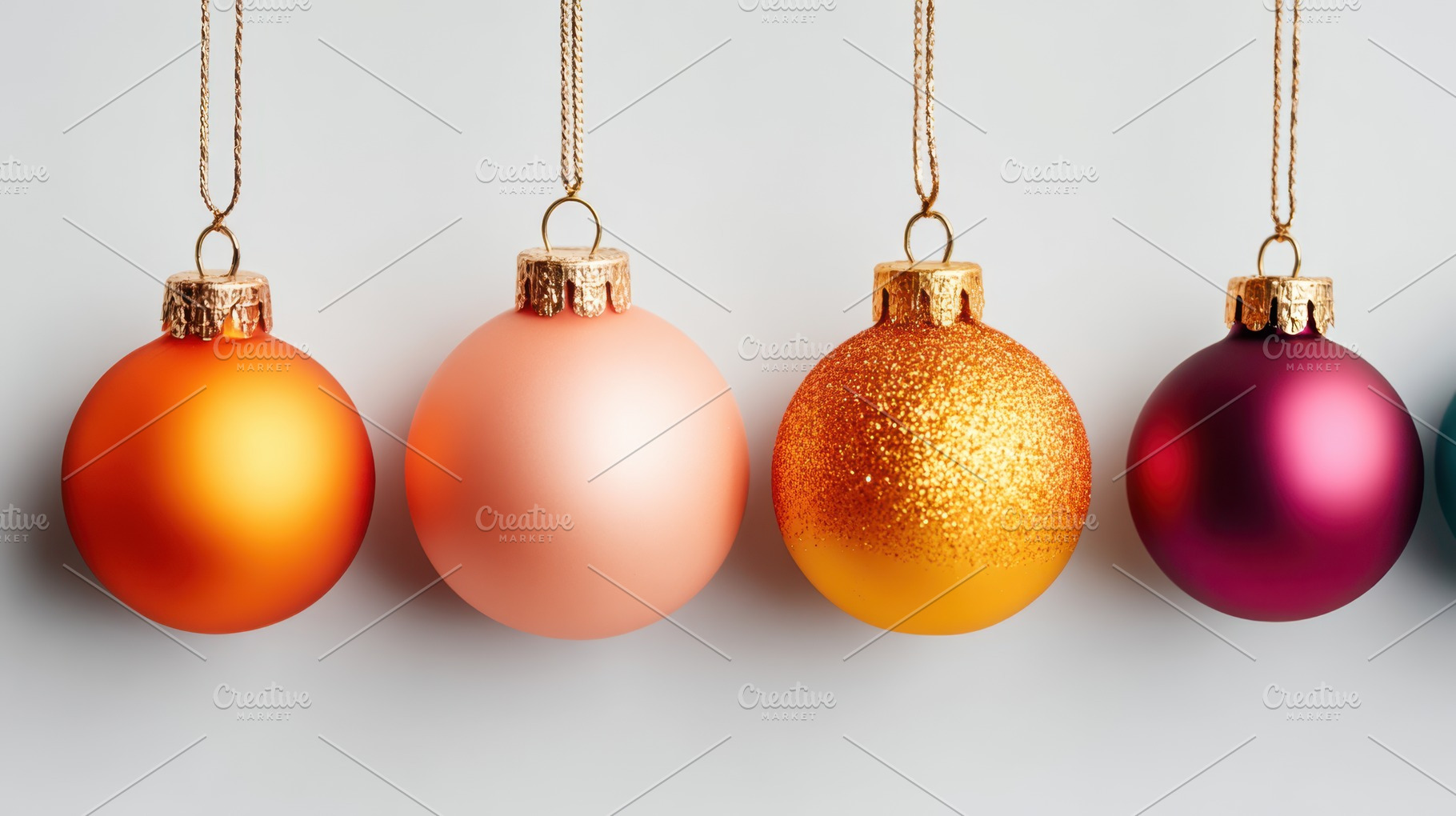 Colorful Christmas ornaments hanging decoratively, a Holiday Photo by AlyaAnd