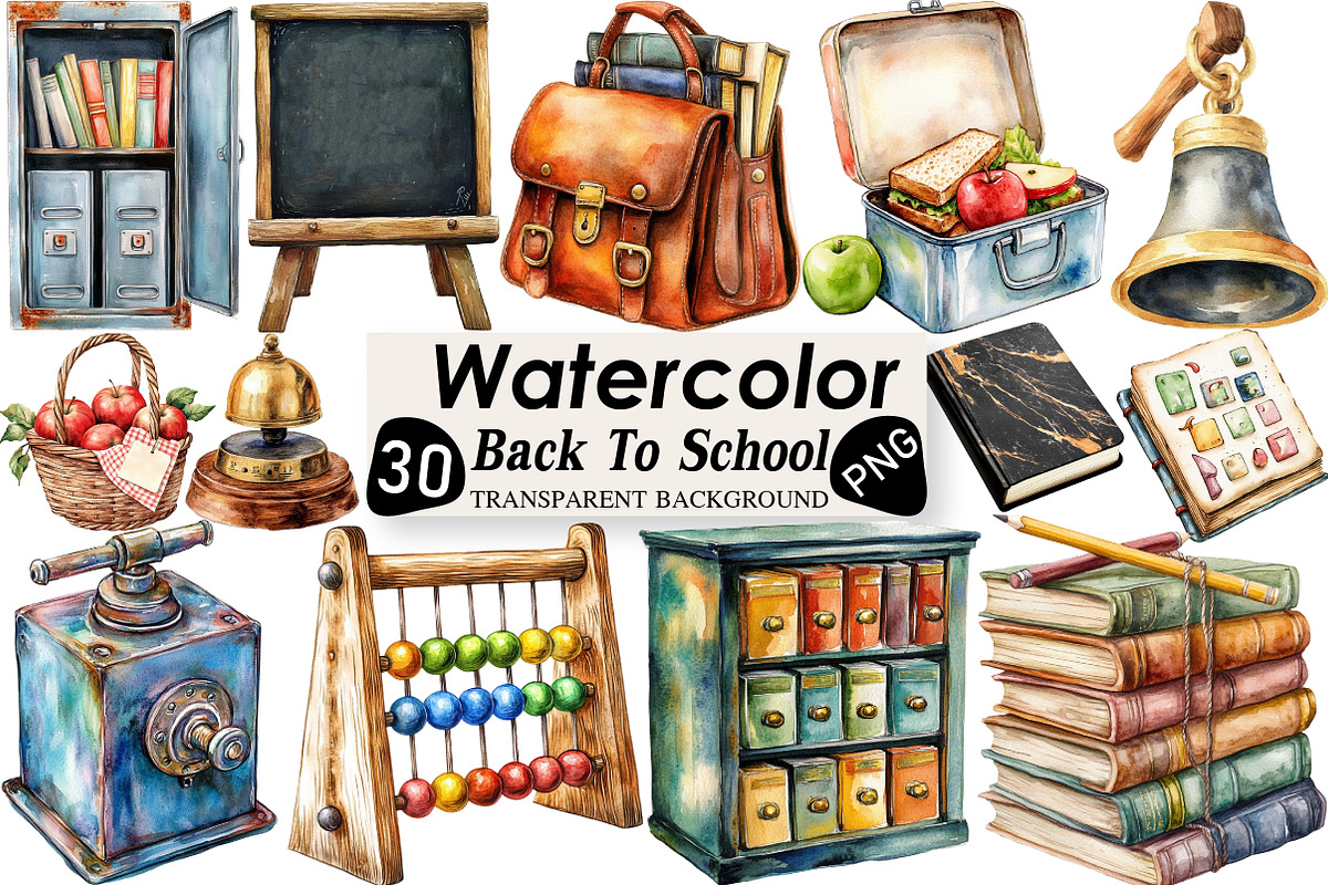 Vintage Back To School Clipart, an Illustration by Black Bird Studio (Photo 1 of 6)