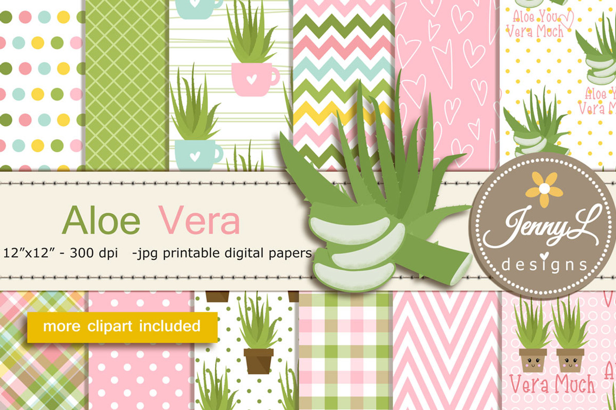 Aloe Vera Digital Papers and Clipart, a Pattern Graphic by JennyL Designs (Photo 1 of 8)