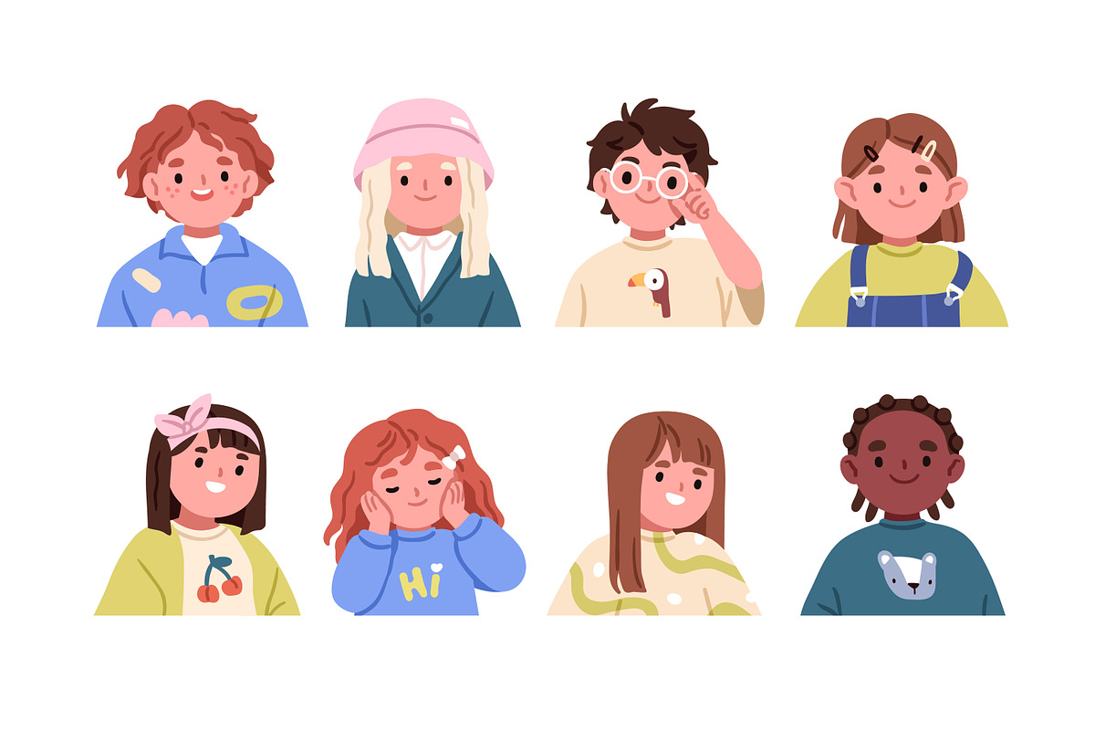 Cute kids avatars, portraits set, a Person Illustration by Good Studio (Photo 3 of 4)