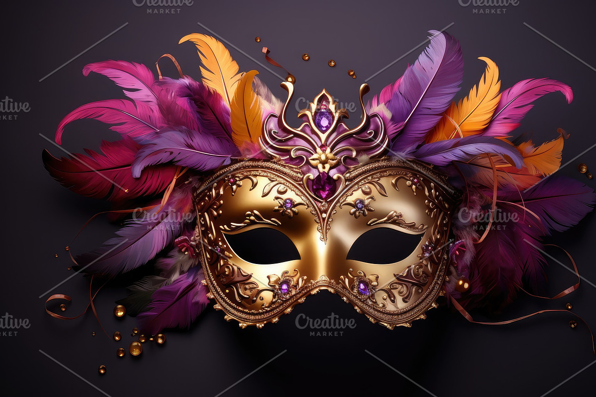 Enigmatic Elegance: A Majestic Masquerade of Golden Hues and Feathered Splendor, a Seasonal Illustration by José Manuel Gelpi