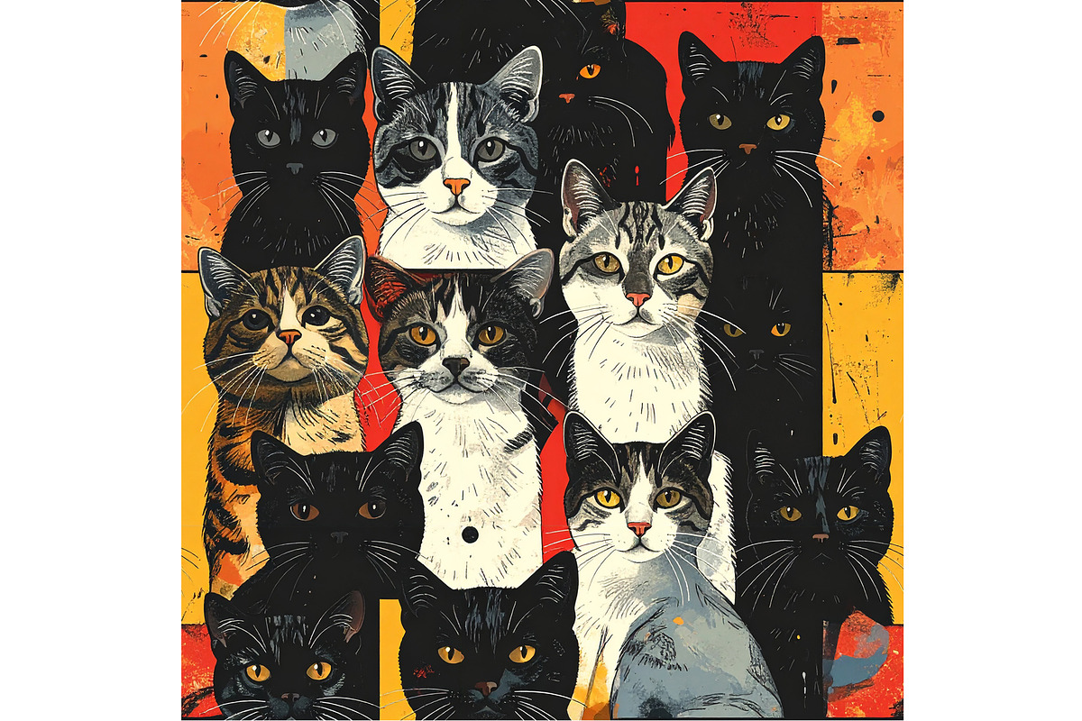 Black Cats Vintage Seamless Repeat, an Animal Illustration by Sharon Schwalbe (Photo 3 of 4)