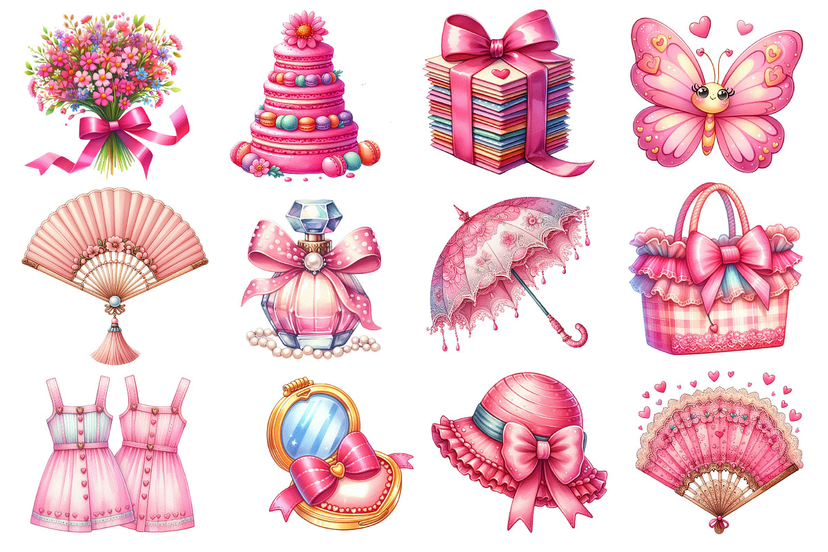 Pink Coquette Hello Summer Clipart, an Illustration by Dream Creation (Photo 2 of 4)