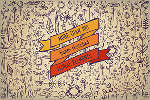 Set of hand-drawn floral elements
