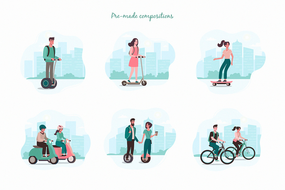 People riding eco electric transport, a Person Illustration by Anna Summer (Photo 5 of 9)