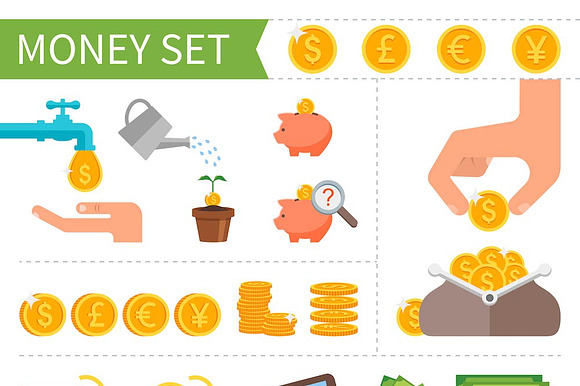 Money Finance. Flat Icons Set.