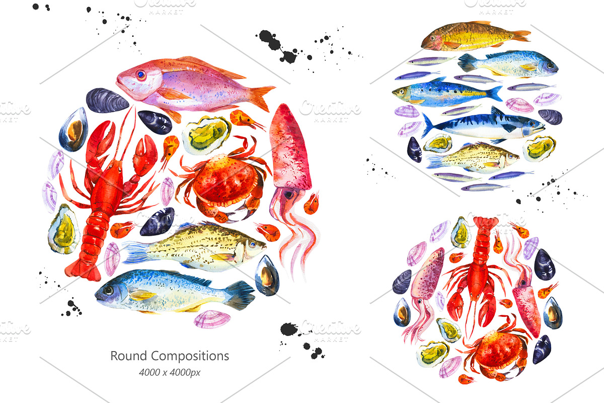 Watercolor Seafood, a Decorative Illustration by Mona Monash (Photo 2 of 9)