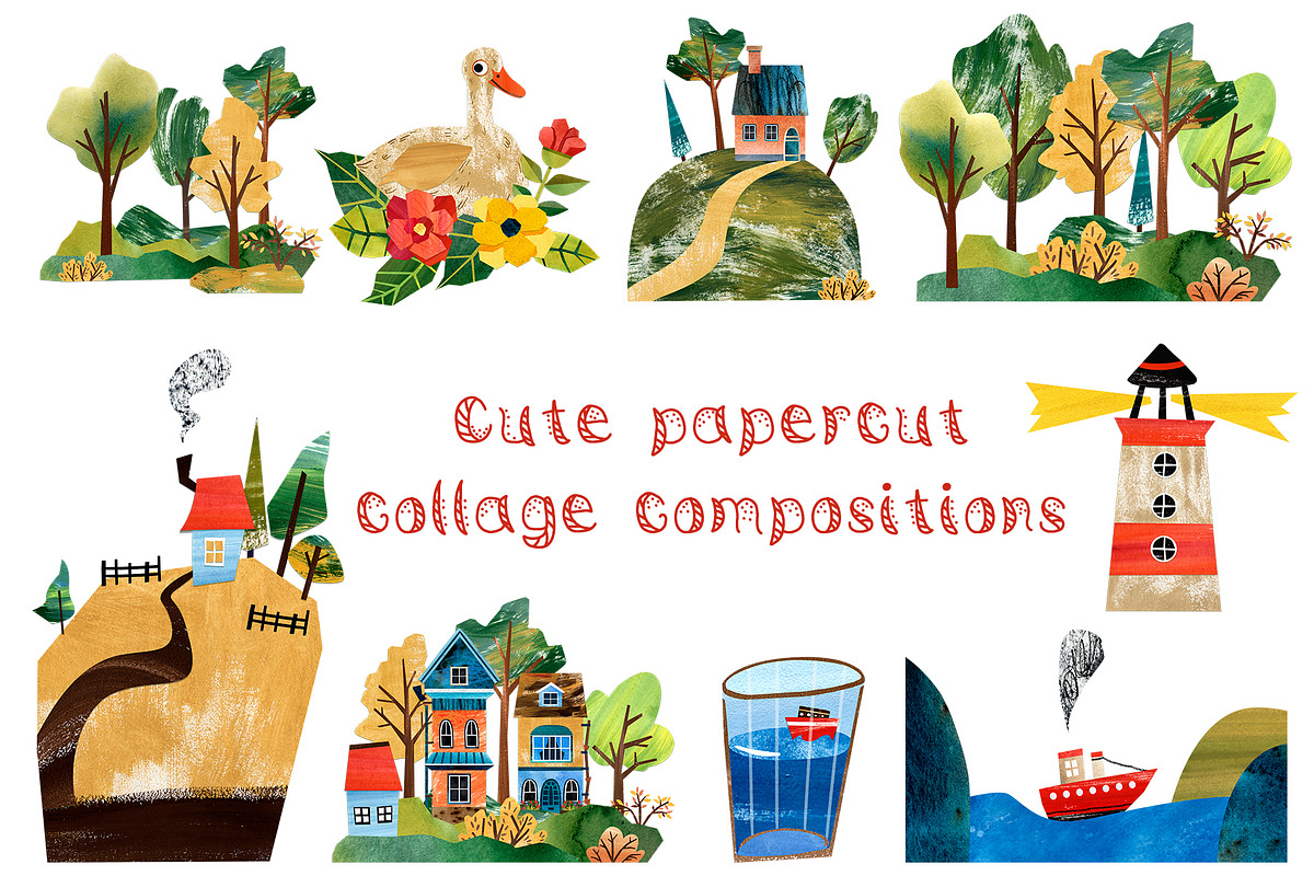 Papercut collages - Watercolor Set, a Texture Illustration by Mashamashastu (Photo 9 of 17)