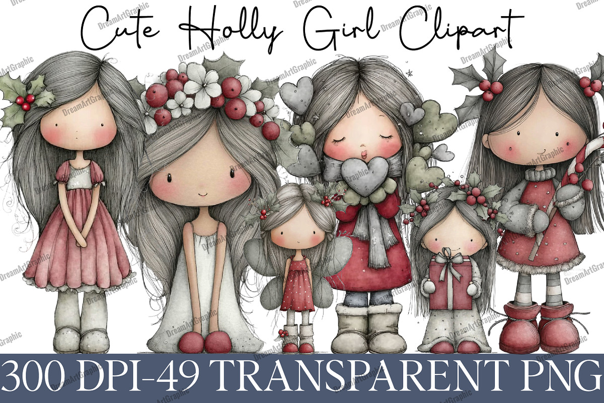 Cute Holly Girl Clipart, an Illustration by DreamArtGraphic (Photo 1 of 5)