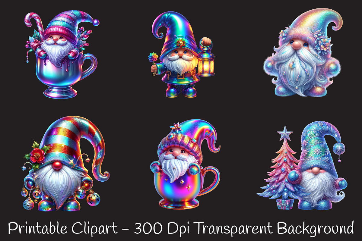 iridescent Christmas Cute Gnome Clip, an Illustration by RobertsArt (Photo 3 of 7)