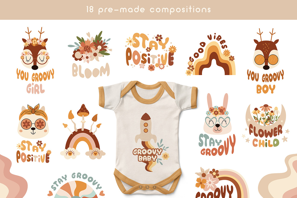 Retro groovy baby collection, a Seasonal Illustration by JulzaArt (Photo 5 of 12)