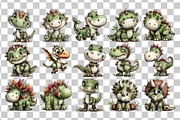 Dinosaur Watercolor Clipart PNG Set, an Animal Illustration by Nicolle's Colorful Art (Thumbnail 3 of 3)