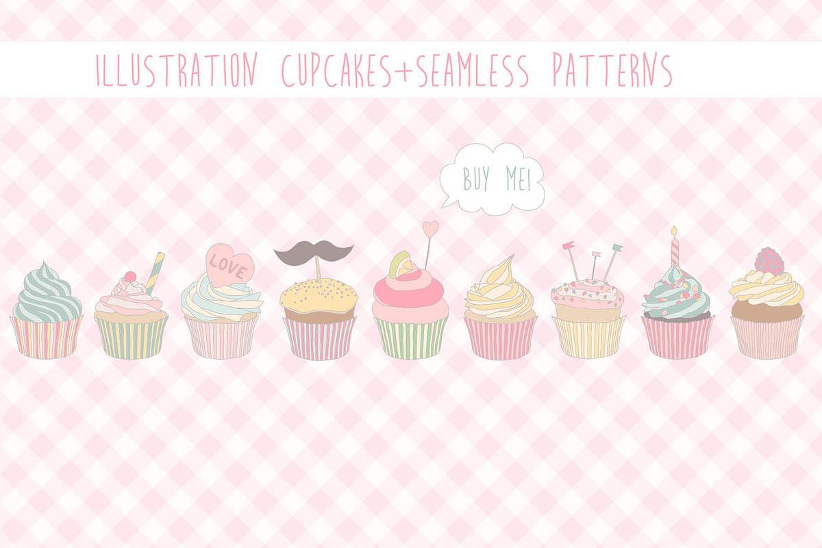 Сupcakes Patterns and Illustration preview 3