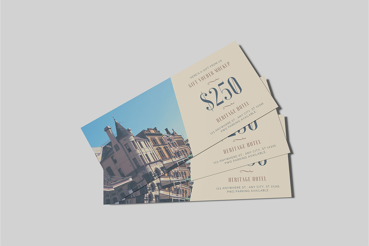 Gift Voucher Mockup, an Advertising Mockup by Bangdastudio (Photo 2 of 15)