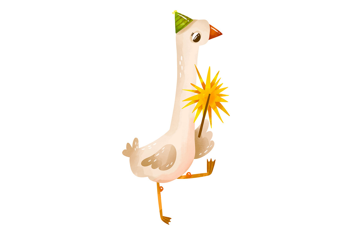 Green Birthday Goose Clipart Set, an Animal Illustration by the_myro (Photo 2 of 10)