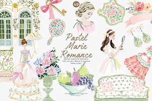 watercolor pastel rococo clipart set, a Decorative Illustration by Patishop Art