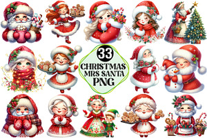 Cute Christmas Mrs Santa Claus PNG, an Illustration by Pixels.Craft