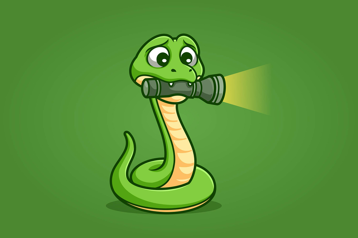 Scared Snake Holding Flashlight Cart, an Animal Illustration by Gumrega Studio