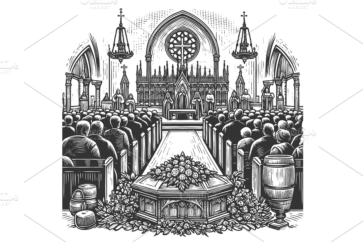 church ceremony with priest and, an Illustration by AlexArt