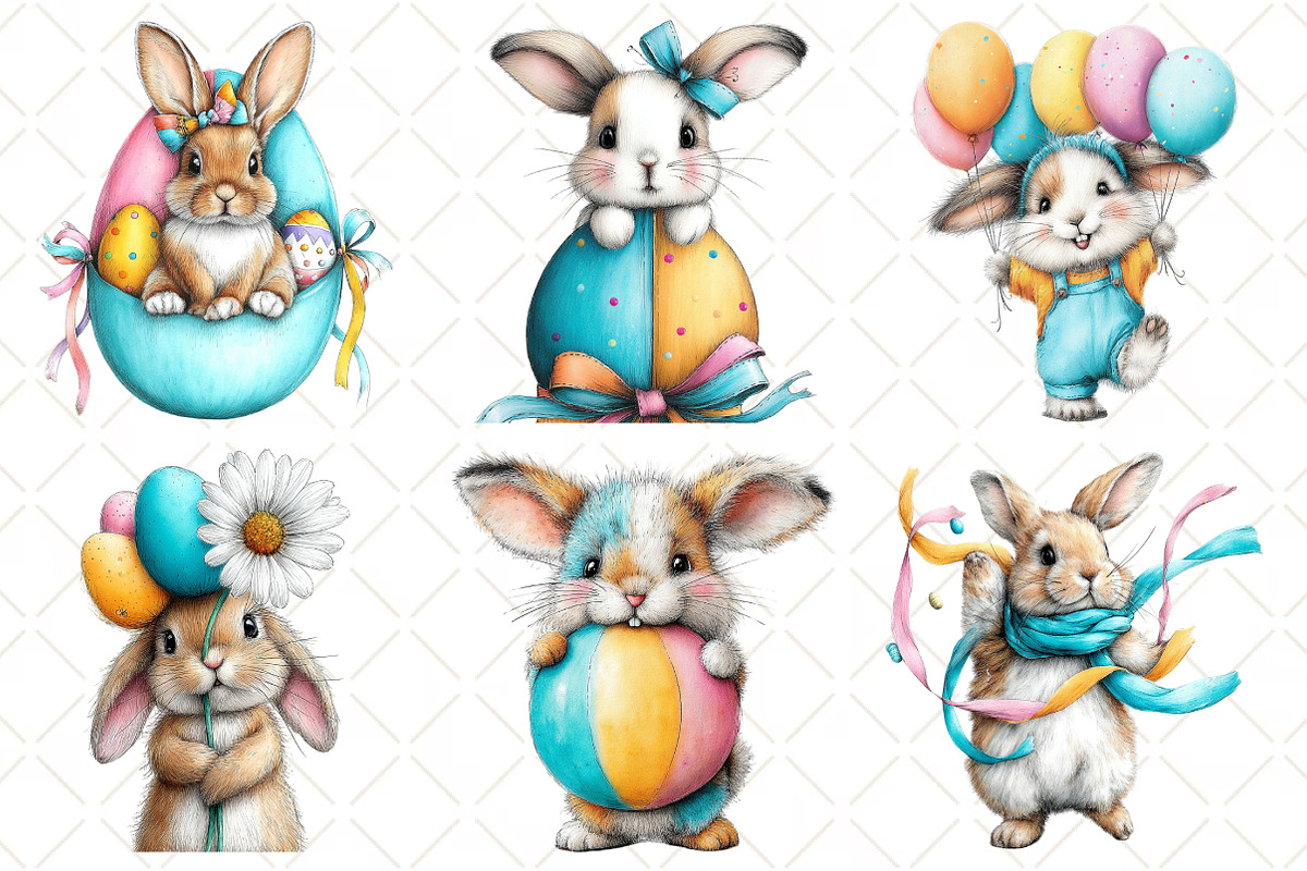 Whimsical Easter Bunny Clipart, an Illustration by Black Bird Studio (Photo 5 of 6)