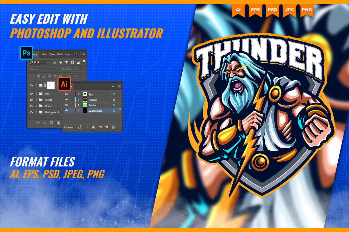 Zeus Thunder God Mascot Esport Logo, a Branding & Logo Template by FNR Graphics (Photo 2 of 5)