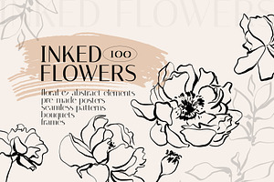 INKED FLOWERS line art set, a Decorative Illustration by Yuliia Lashevska