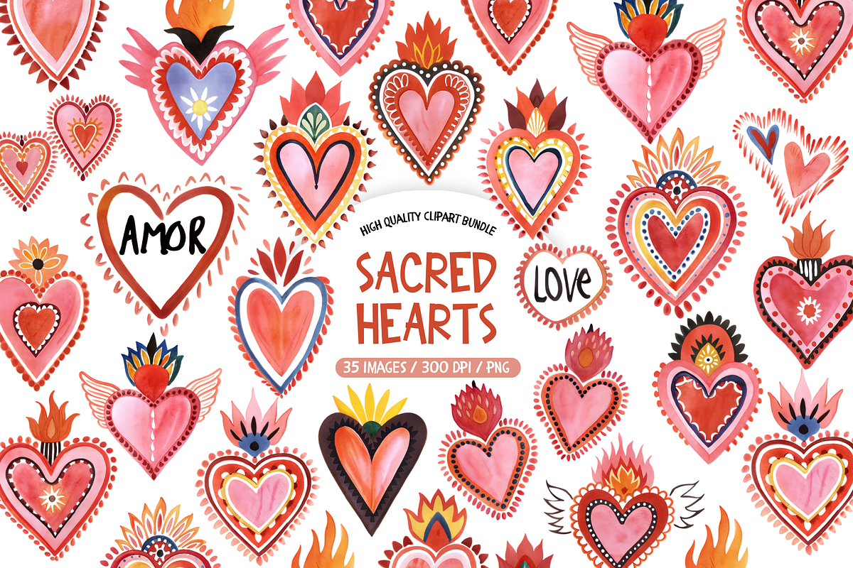Sacred Heart Clipart Bundle, an Illustration by TatiMockup (Photo 1 of 3)