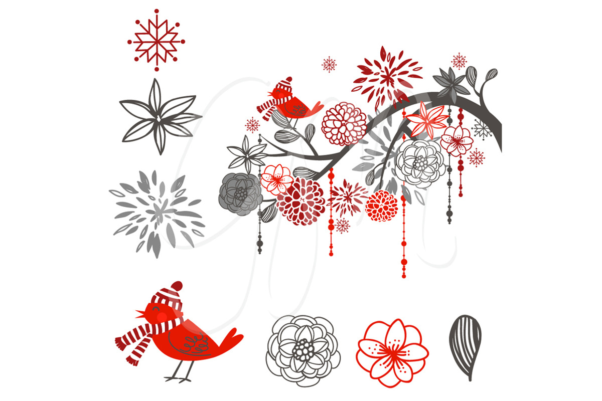 Christmas clipart bird on the branch, a Decorative Illustration by GraphicMarket (Photo 2 of 4)