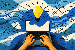 Illustration of hands typing on a, a Technology Illustration by Sergey Kotenev